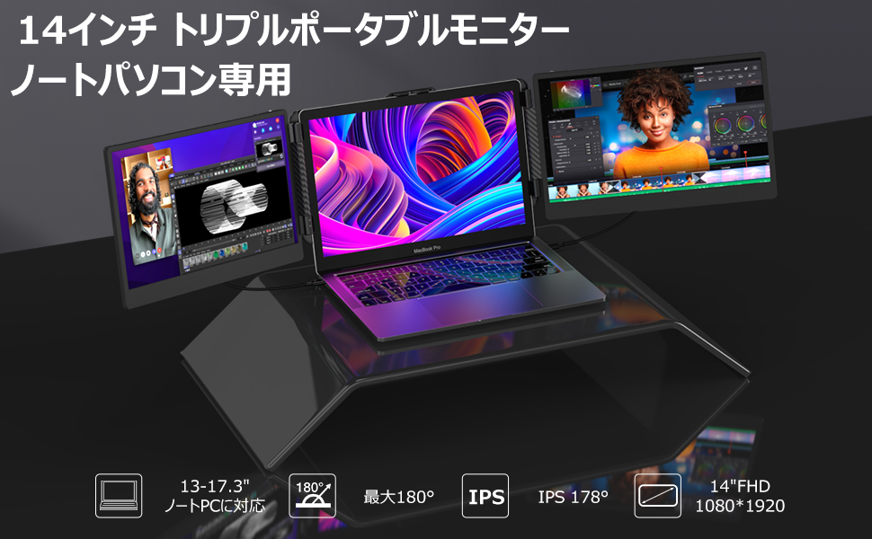 Amazon.co.jp: Kwumsy S2 モバイルモニター 2画面 トリプルポータブル
