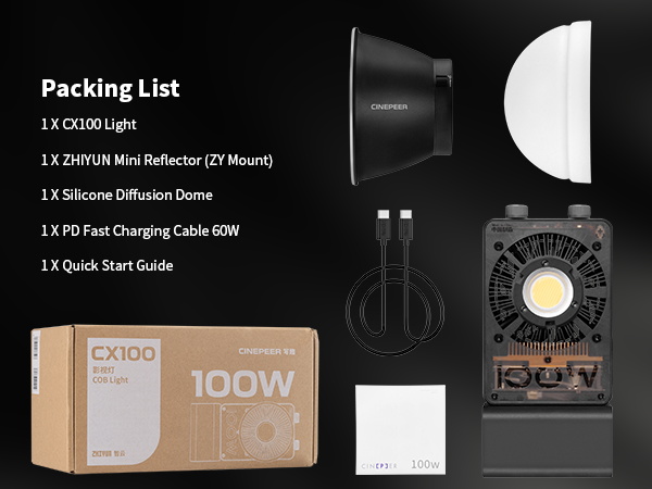 Amazon.com : ZHIYUN CINEPEER CX100 100W LED Video Light, Built-in