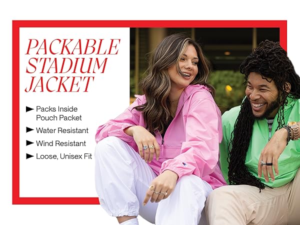 Champion mens Stadium Packable Jacket, Left Chest Script Jacket