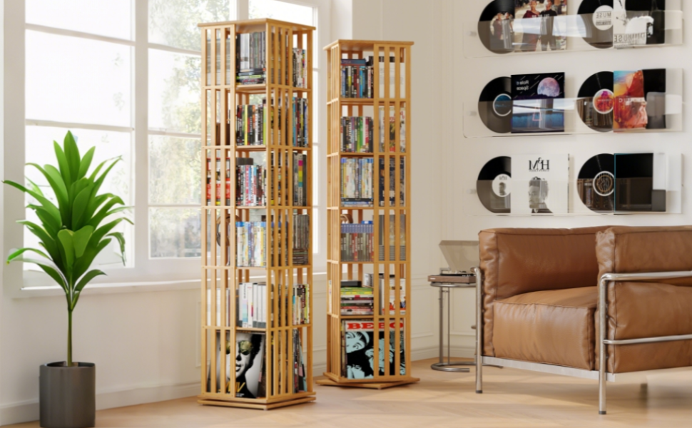 Amazon.com: XIMN 360° Rotating Bamboo CD/DVD Shelf - 6-Tier Space
