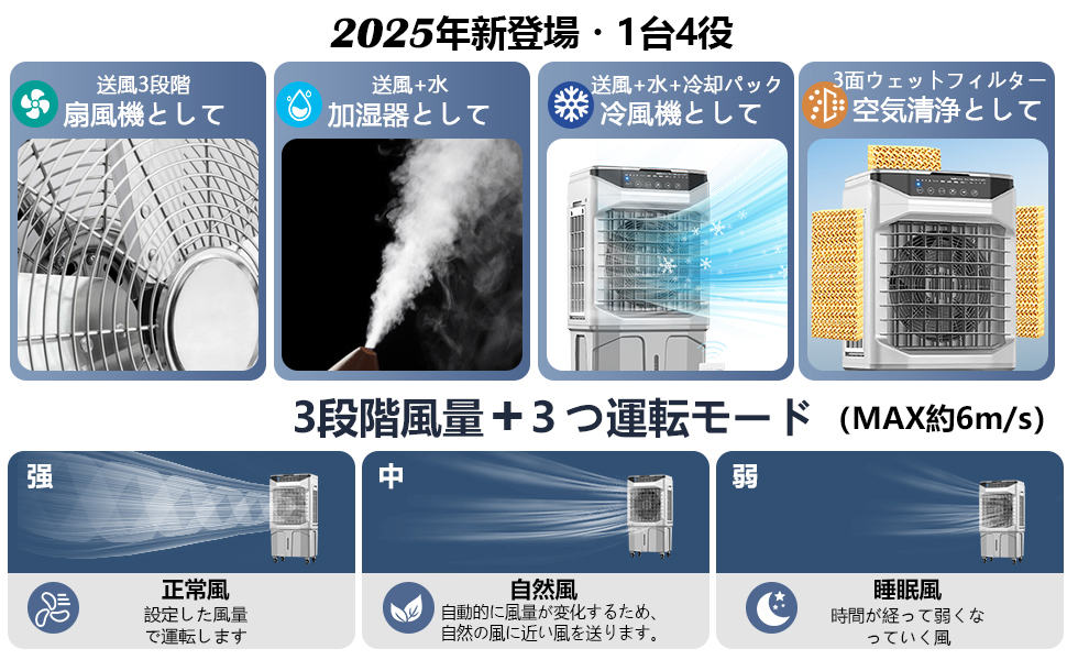 Amazon | 冷風機 冷風扇 30L大容量【2025年新大型気化式・空気浄化