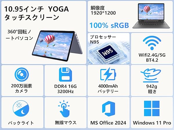Amazon.co.jp: OFFICE 2024 搭載 2in1 ノートパソコン タッチパネル