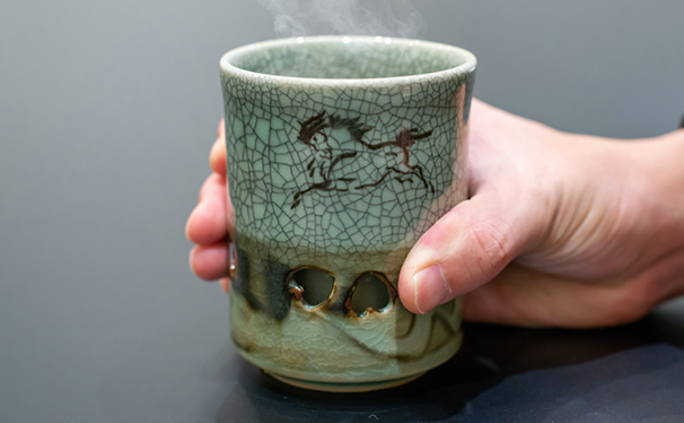 Amazon｜大堀相馬焼 松永窯 木箱入り 夫婦二重湯呑み (青ひび 2.2寸