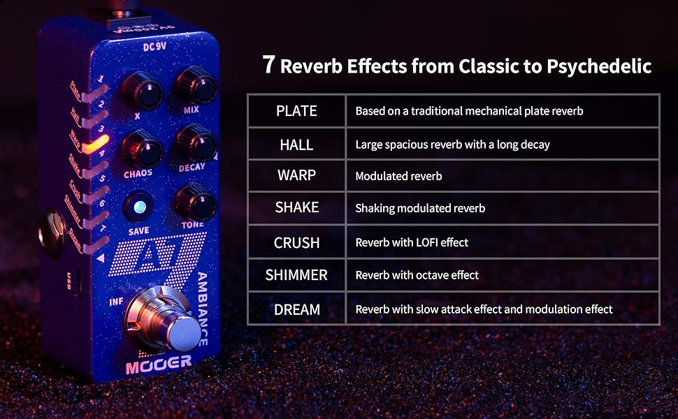 Amazon.com: MOOER A7 Reverb Guitar Pedal Ambiance Versatile with 7