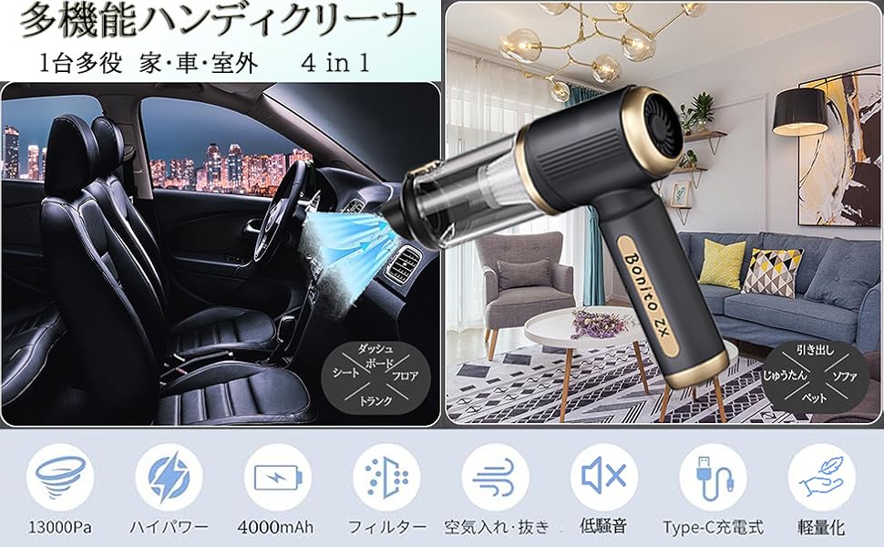 Amazon | 【2025年新登場】Bonito ZX ハンディクリーナー 4in1多機能