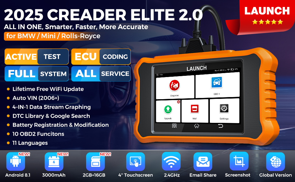 LAUNCH Creader ELITE 2.0 fit for Toyota/Benz/BMW Bi-Directional