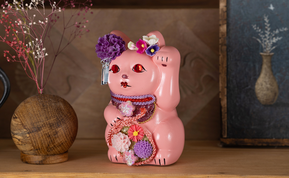 Amazon.co.jp: ご縁猫 舞子はん(S-SIZE ピンク Pink）左手あげ/陶器