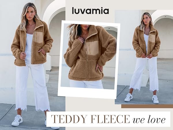 luvamia Sherpa Jackets for Women Trendy Zip Up Long Sleeve Winter