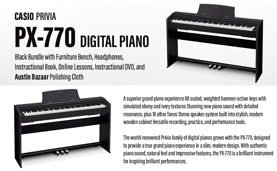 Amazon.com: Casio PX-770 Privia Digital Piano - Black Bundle with