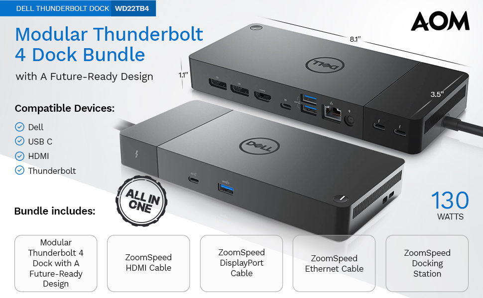 Amazon.com: Dell Thunderbolt Dock WD22TB4: Modular Thunderbolt 4