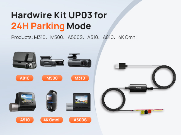 70mai Hardwire Kit UP03, 10ft Type-C for Dash Cams, 12V-30V to 5V