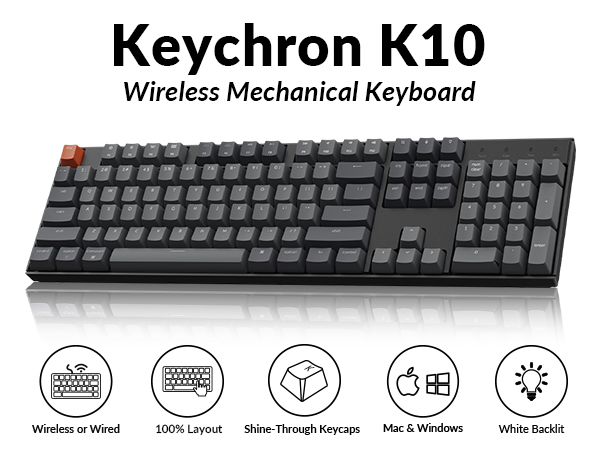 Amazon.com: Keychron K10 Full Size 104 Keys Bluetooth Wireless