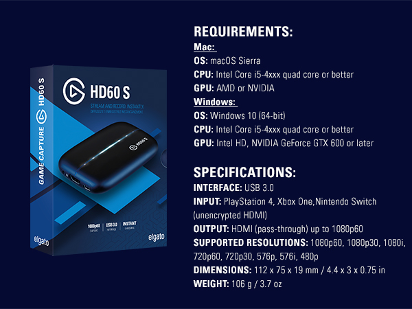 Amazon.com: Elgato HD60 S, External Capture Card, Stream and