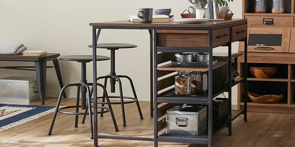 Amazon｜LOWYA ロウヤ アイランドキッチン カウンター 食器棚 キッチン