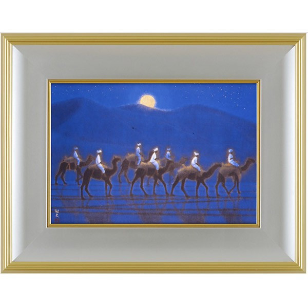 F10号) 平山郁夫【月光の砂漠】肉筆/表サイン有り/裏シール有/ F10号