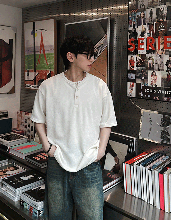 ASCLO Henry Neck Over Short Sleeve Knit T (2color) - ASCLO