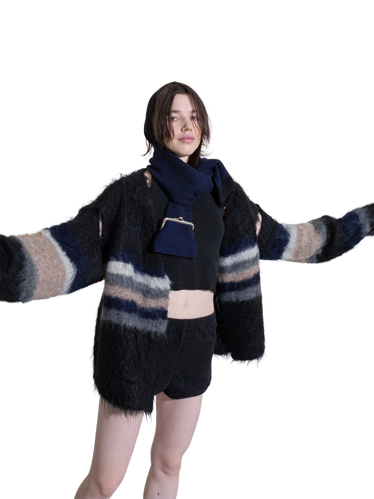 SLOW STEADY CLUB | DOUBLE STRIPE KNIT CARDIGAN - 오버사이즈 감각