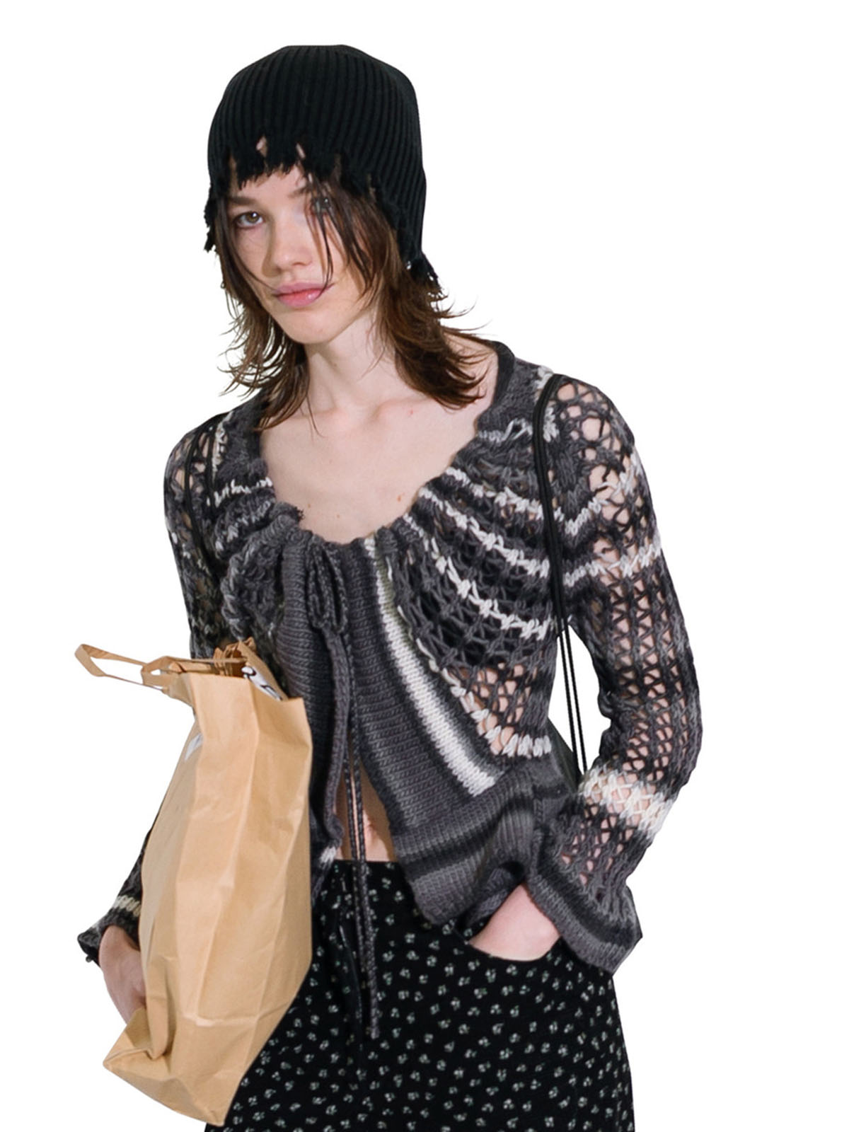 PERVERZE, FACE HAND KNIT CARDIGAN (GRAY) - SLOW STEADY CLUB