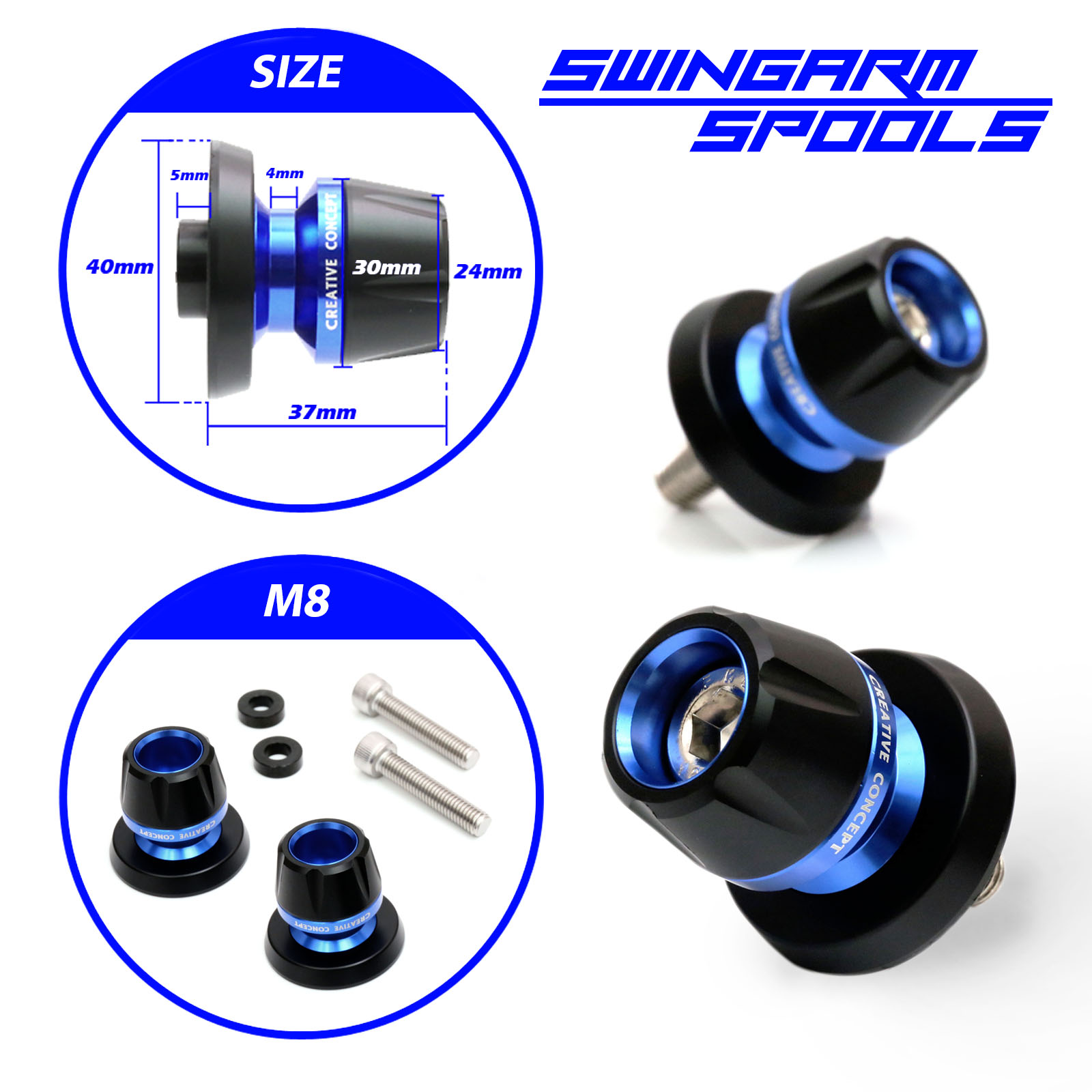 Blue BB01 8MM Swingarm Spools Screws For ZX-10R Ninja 11 12 13 14
