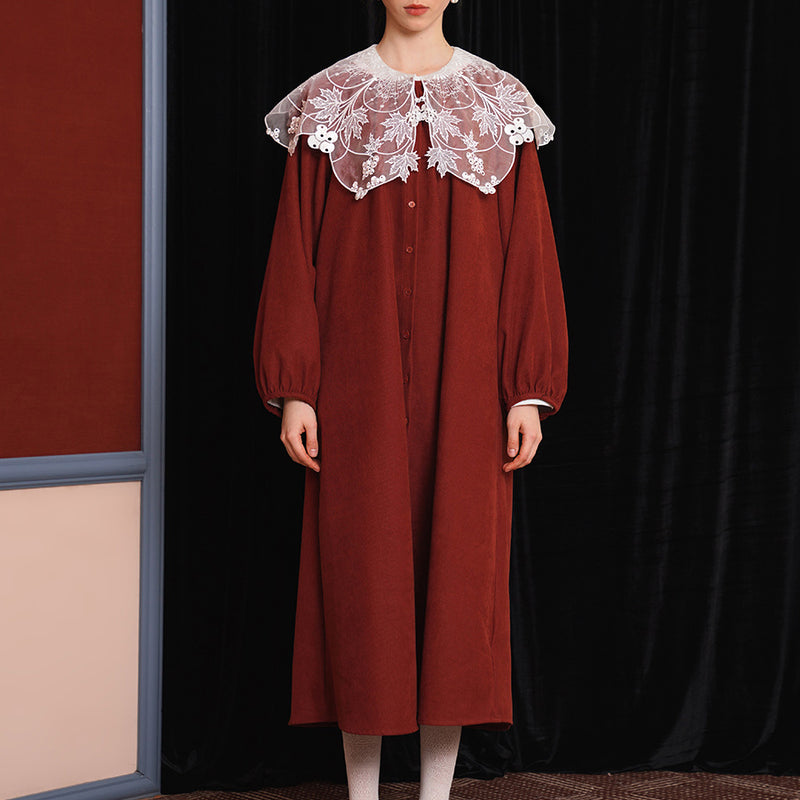 赤煉瓦色ロングコートワンピース – ManusMachina