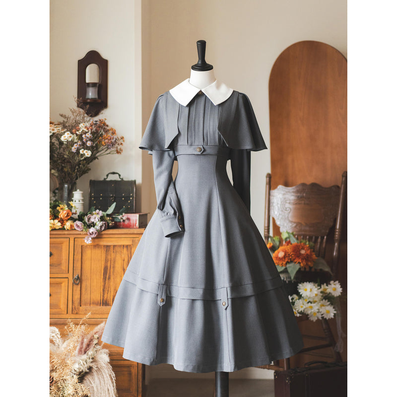 銀幕女優のクラシカルケープワンピース - Gray – ManusMachina