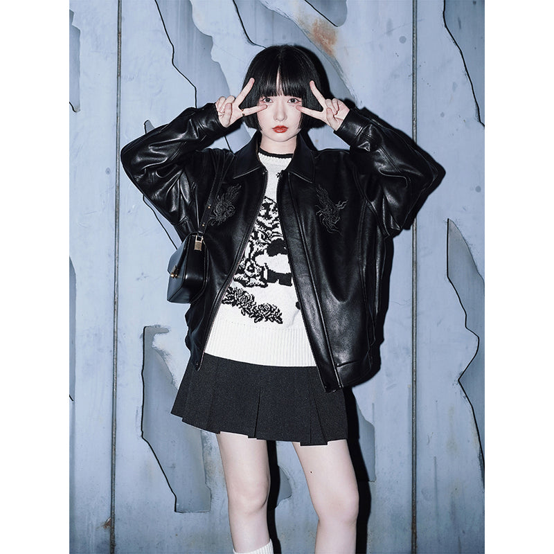 黒龍の刺繍レザージャケット – ManusMachina