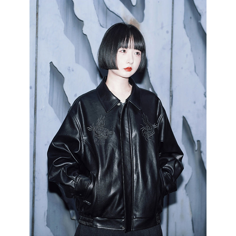 黒龍の刺繍レザージャケット – ManusMachina