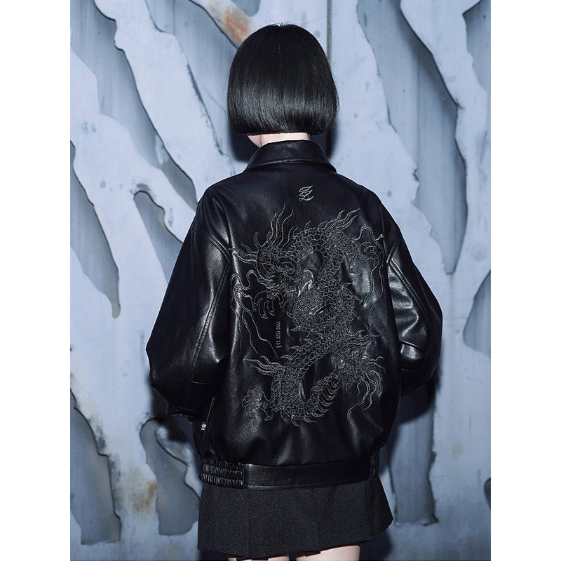 黒龍の刺繍レザージャケット – ManusMachina