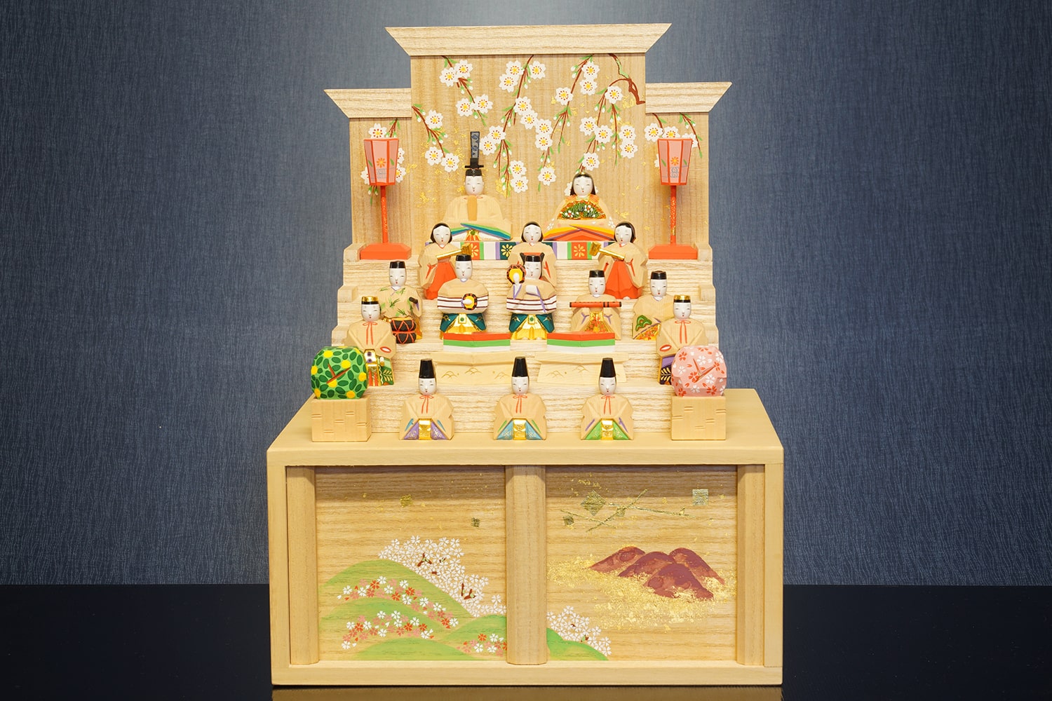 万葉堂 奈良一刀彫 雛人形 吉岡一泰作 段雛-中（五段飾り）