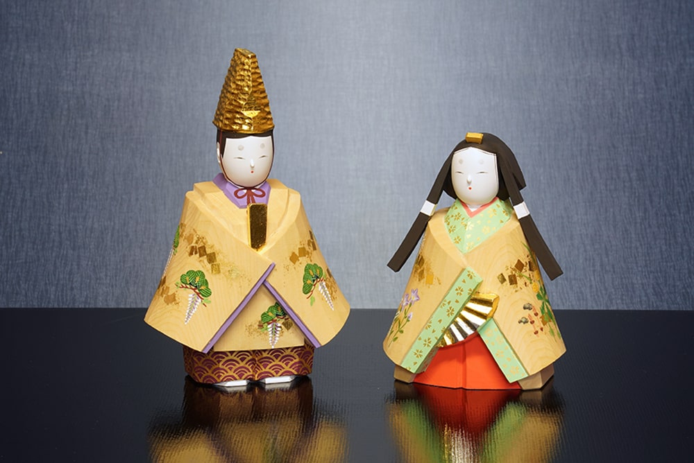 万葉堂 木彫りの雛人形 吉岡一泰作 【木彫雛】春秋の花