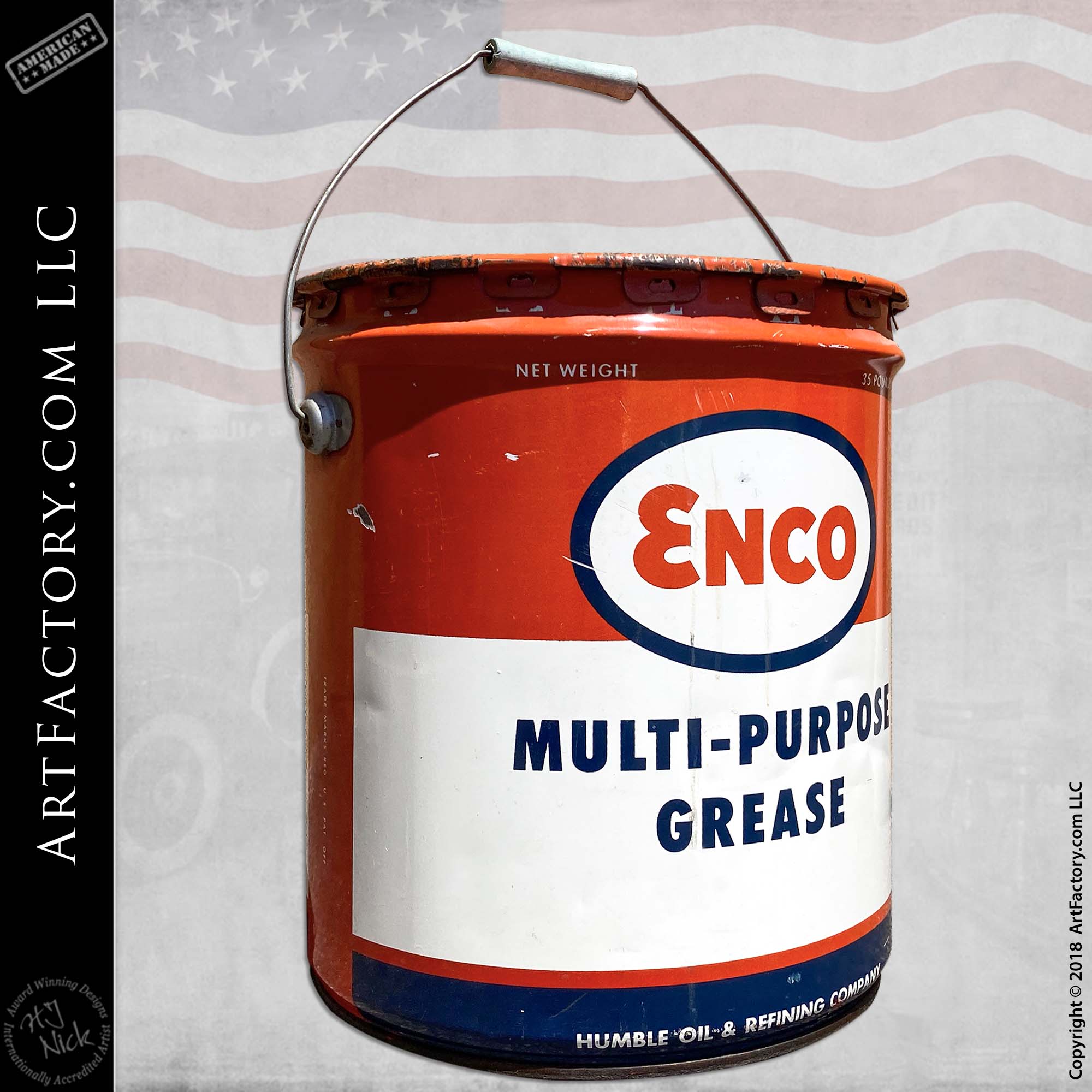 Vintage Enco Oil Grease Bucket: Original 1960's 5 Gallon Can With