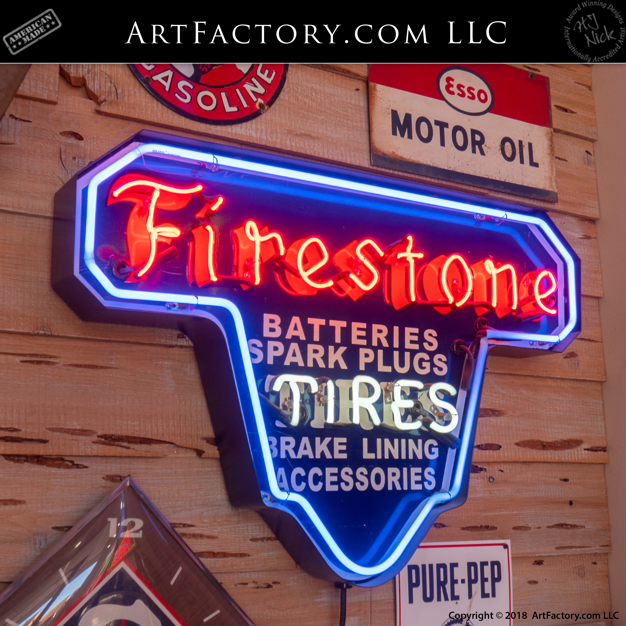 Firestone Neon Sign: Vintage 1940's Die Cut Porcelain Automobilia