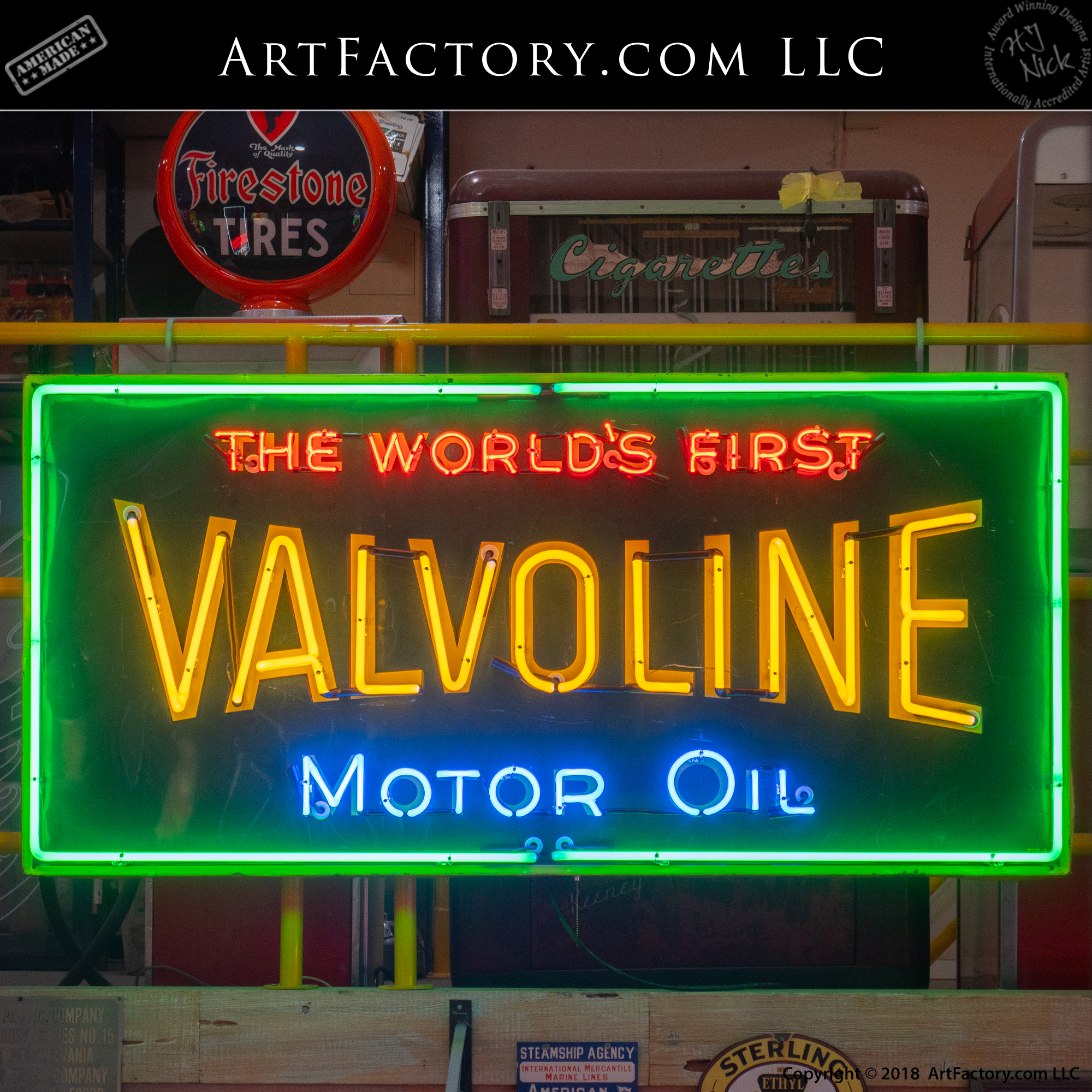 Vintage Neon Valvoline Sign: Original 1950's Embossed Tin Litho