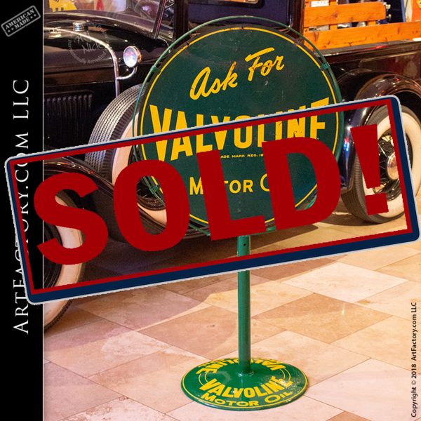 Valvoline Motor Oil Lollipop Sign: Rare 1950's Original With Stand