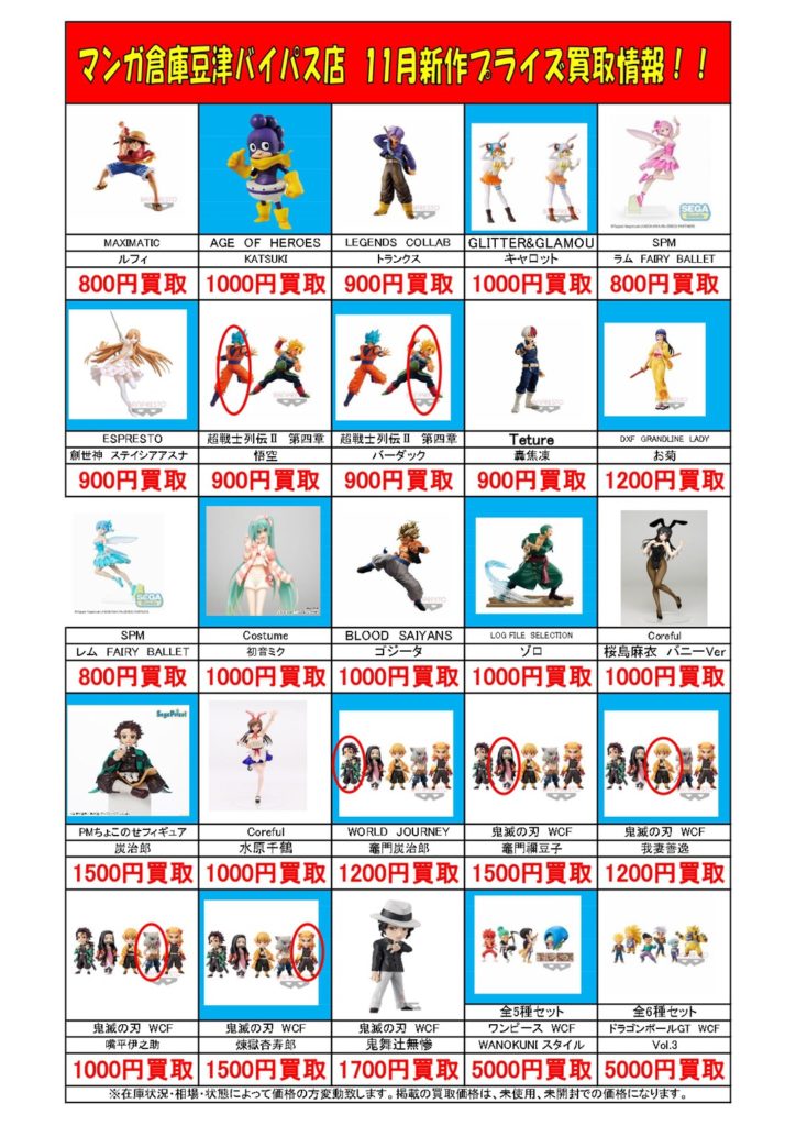 ☆11月のプライズフィギュア買取告知更新しました！☆ | トレトレ倉庫