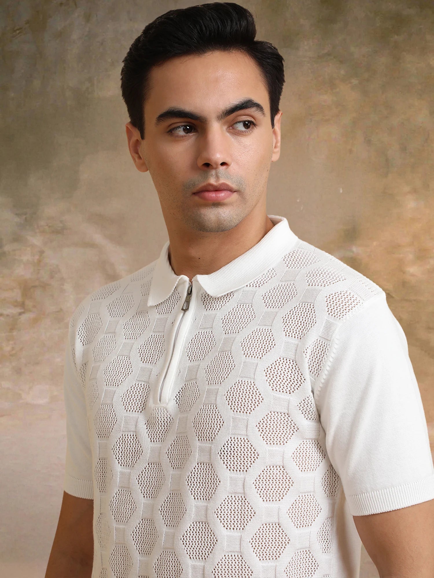 Diamond Knit White Slim Half Sleeve Polo T-Shirt – ManiacLife.com