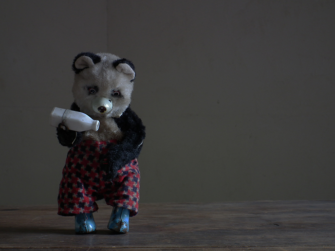 I05240 ヴィンテージ ゼンマイ仕掛け ミルクを飲むパンダのぬいぐるみ