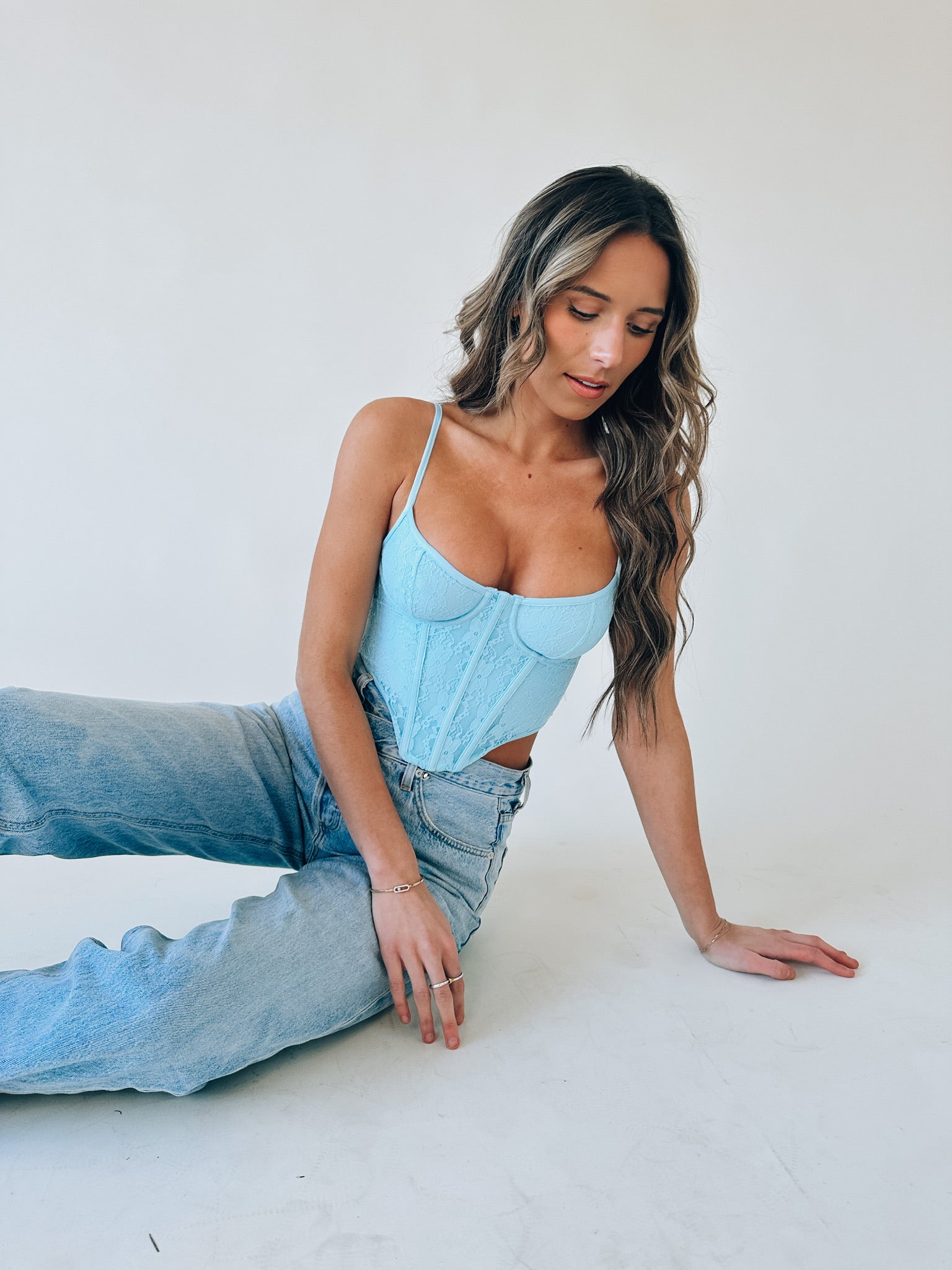 Baylor Lace Bustier Top In Baby Blue – Madida Clothing