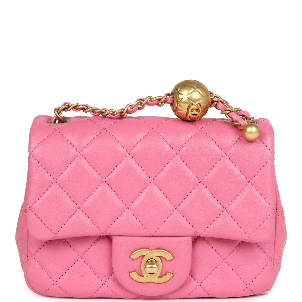 Chanel Mini Pearl Crush Square Flap Bag Pink Lambskin Brushed Gold Har