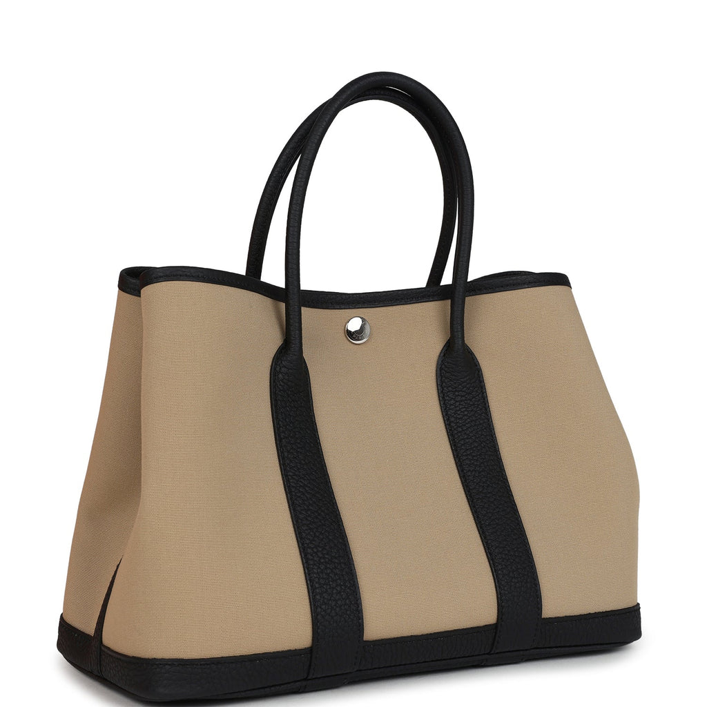 Hermes Garden Party 30 Trench Toile Officier Canvas and Black Negonda