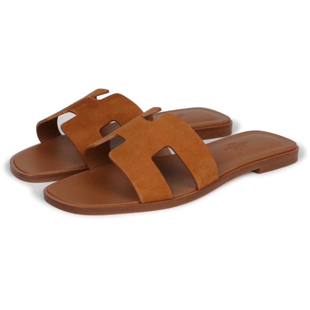 Hermes Oran Sandals Natural Suede Goatskin EU 37