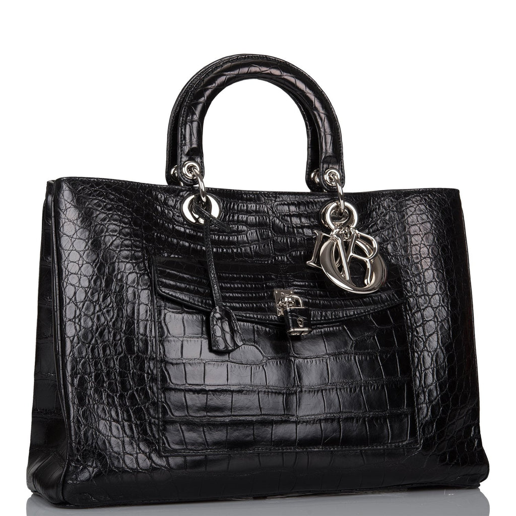 Pre-owned Christian Dior Diorissimo Pocket Tote Black Matte Alligator