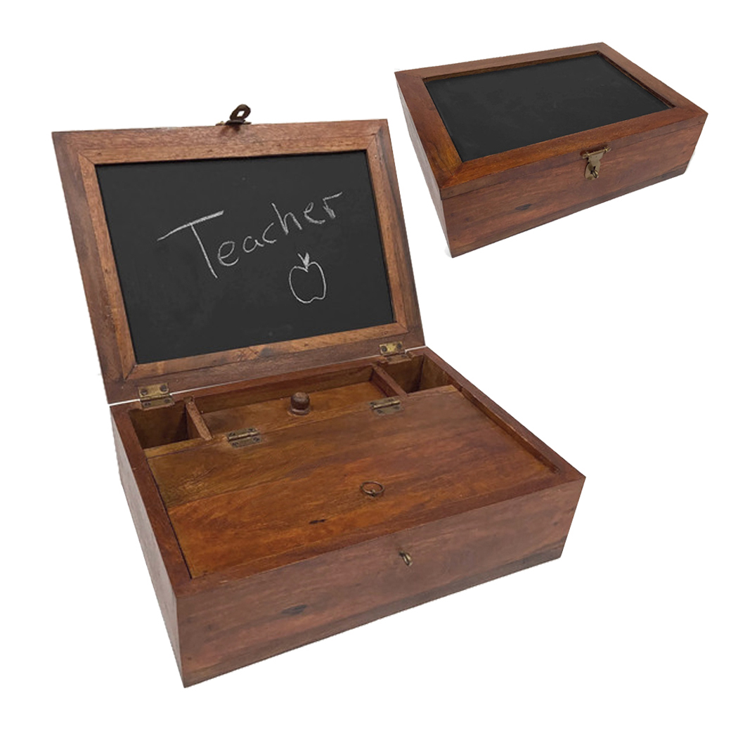 11-1/2″ x 8-1/4″ Wooden Chest with Chalk Board Lid – SECONDS