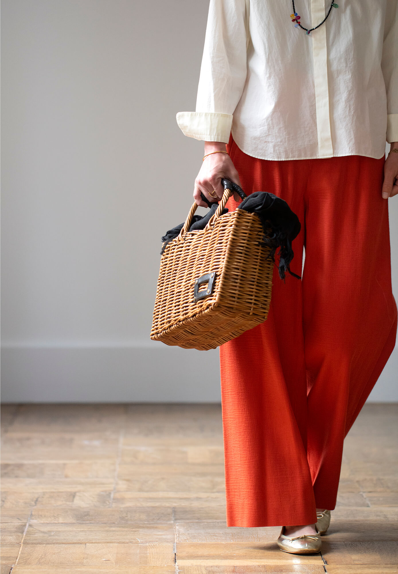 ebagos 横長かご ブライドルレザー×紅籐 BLACKエバゴス | マドリガル