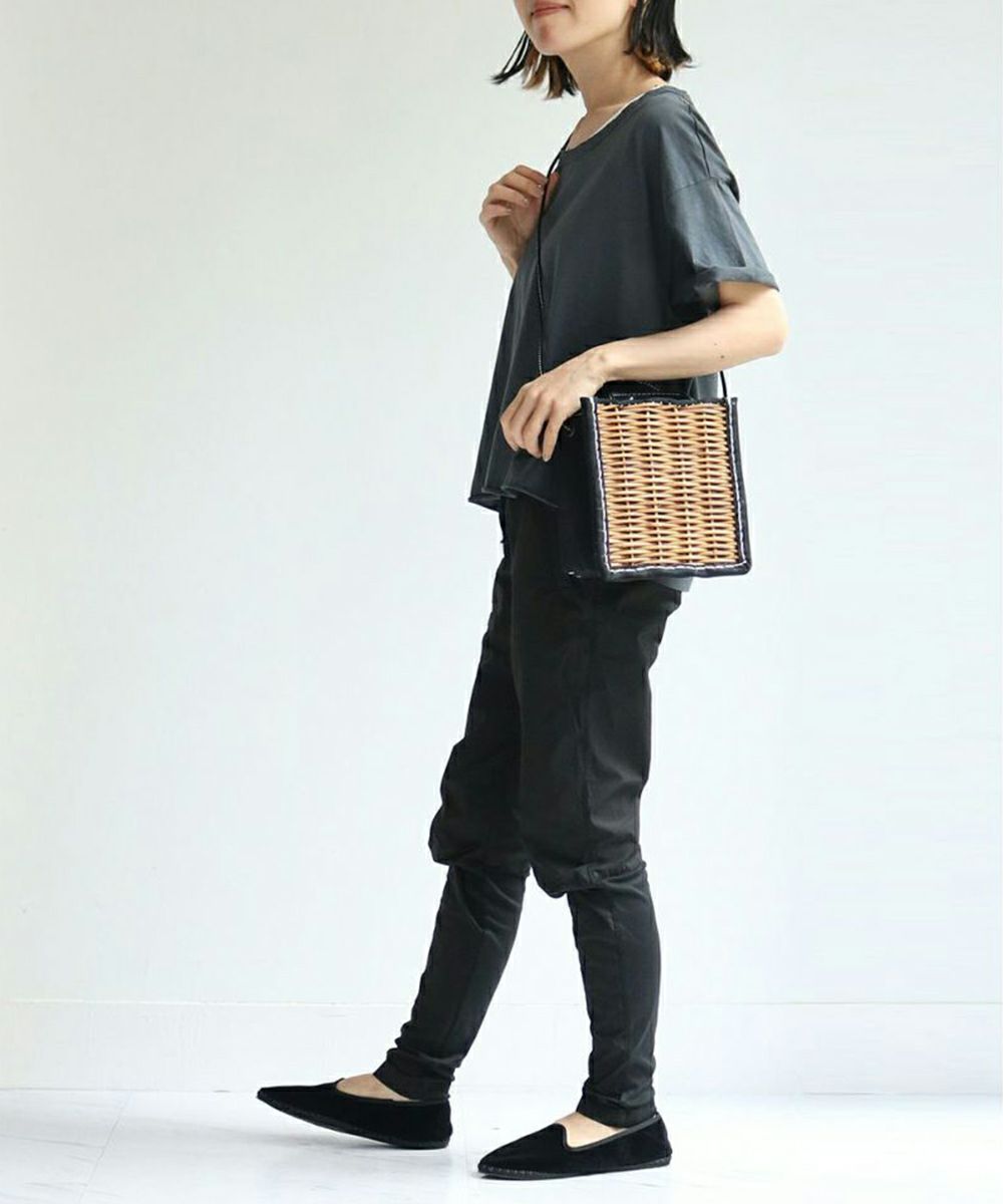 ebagos かご袋ショルダー（カゴポシェット）防水キャンバス×紅籐 BLACK
