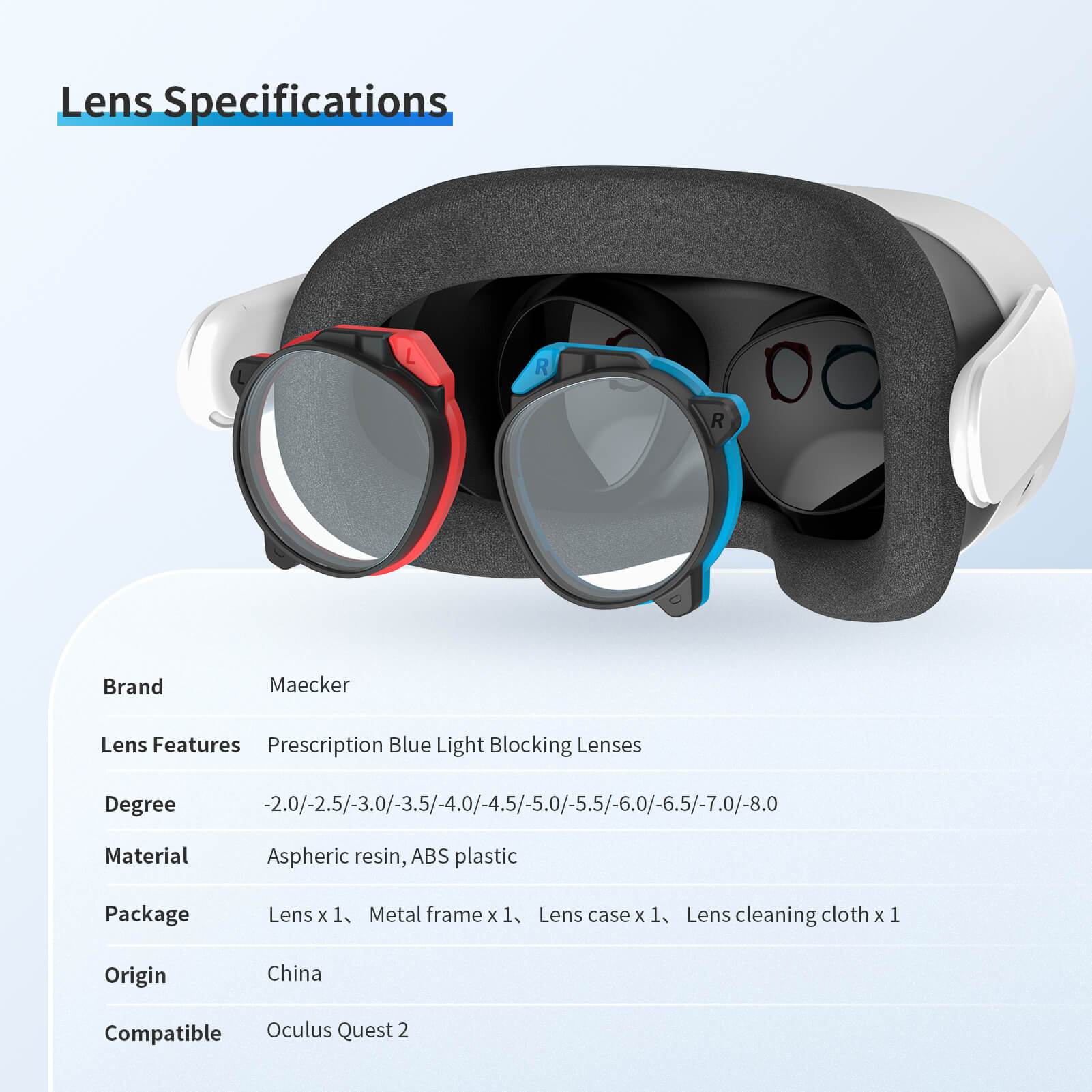 MaeckerVR Quest 2 Prescription Lenses with Blue Light Protect
