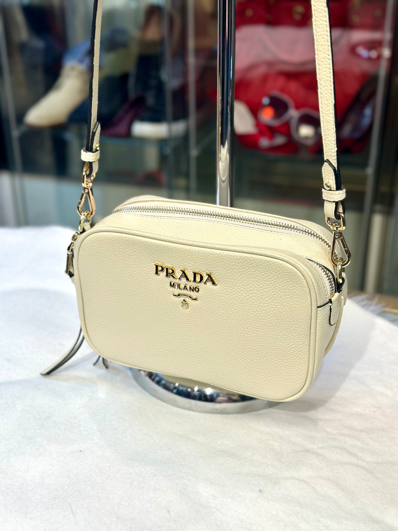 Prada Leather Cream Camera-Style Crossbody Bag (preowned