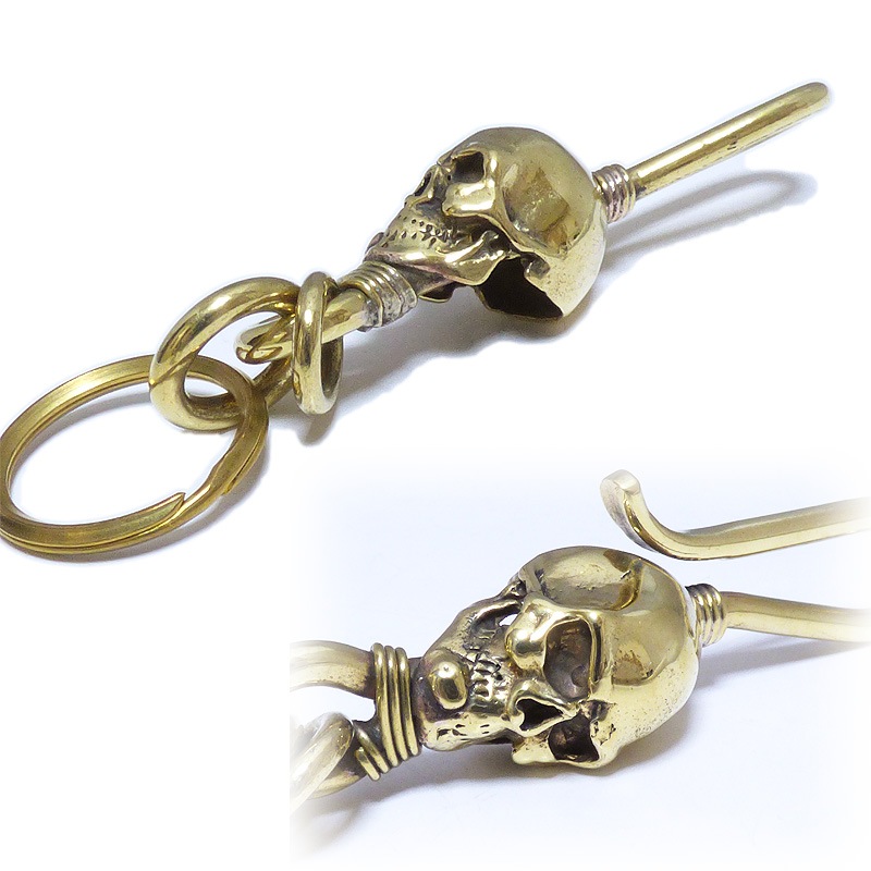 ゴールドブラス(真鍮) スカル(ドクロ/骸骨) 92mmベルトフック 30mm二重