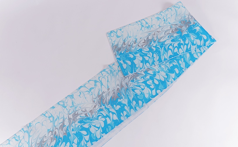 正絹袋帯 田中伝機業店 そのべの墨流し ブルー 単衣・夏用 | 袋帯