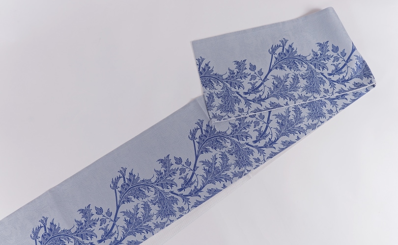 正絹袋帯 正絹袋帯 華翔苑 藤本仁 ふくらし織 アールヌーヴォー ブルー